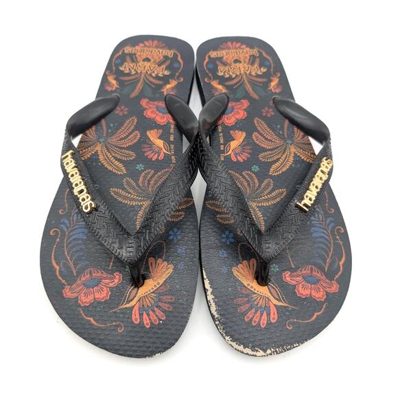 Havaianas x FARM Rio Floral Tapestry Flip Flop Sandals Unisex Black Size W10/9 - Picture 9 of 13